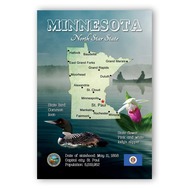 Postcard Fair MINNESOTA MAP postcard set of 20 identical postcards. WI state map post cards. Made in USA. - Image 1